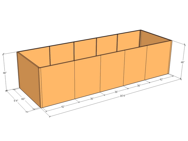 Rectangular planter kit 16'4" x 5'4" x 48"T