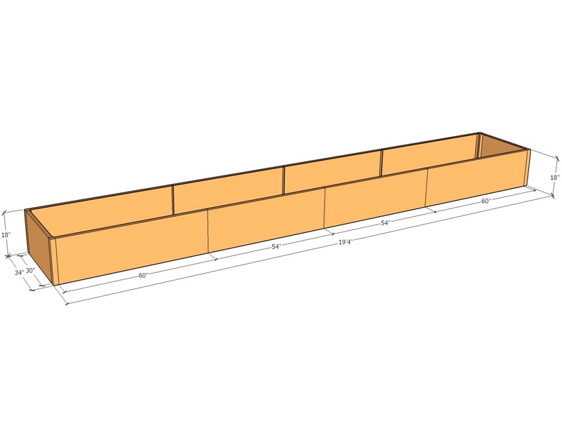 Rectangular planter kit 19'4" x 34" x 18"T