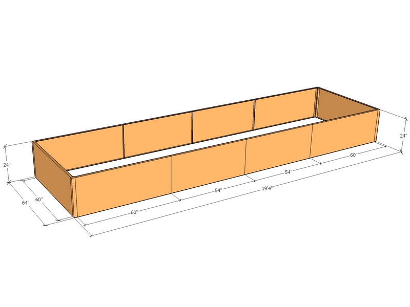 Rectangular planter kit 19'4" x 5'4" x 24"T