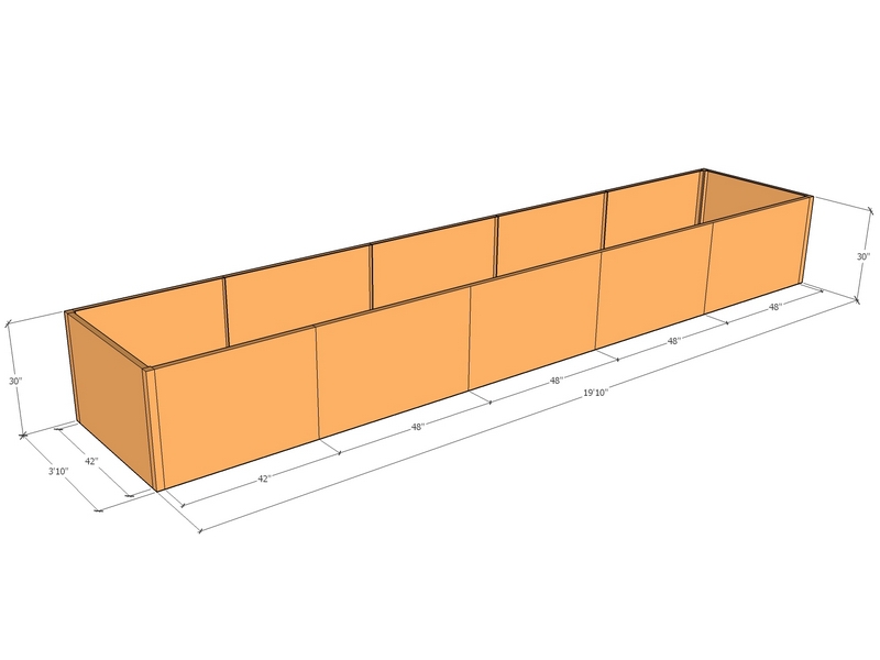 Rectangular planter kit 19'10" x 3'10" x 30"T