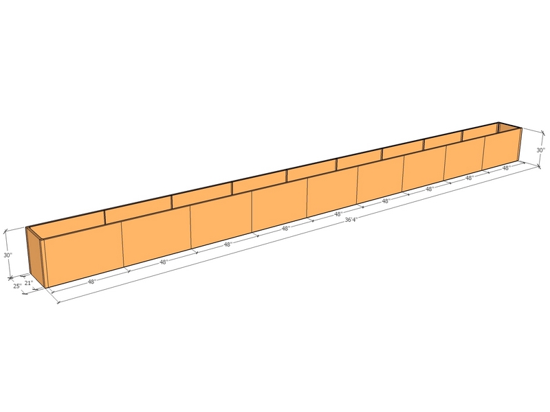 36'4" x 25" x 30" tall planter