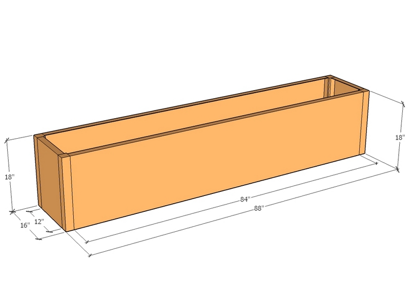 Rectangular planter kit 7'4" x 16" x 18"T