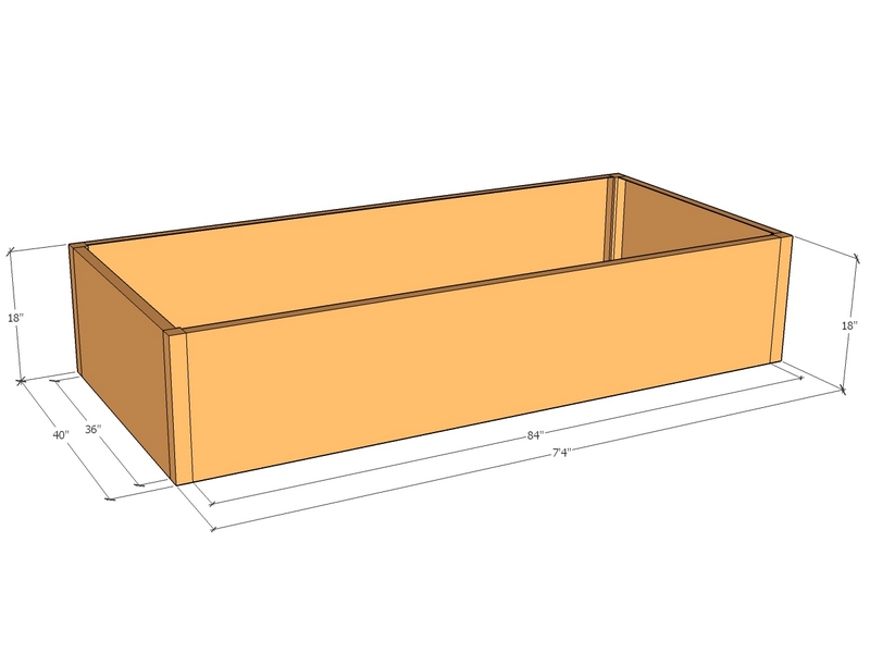 Rectangular planter 7'4" x 40" x 18"T
