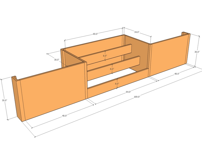 14'1" long x 30" tall with steps 5'4" wide