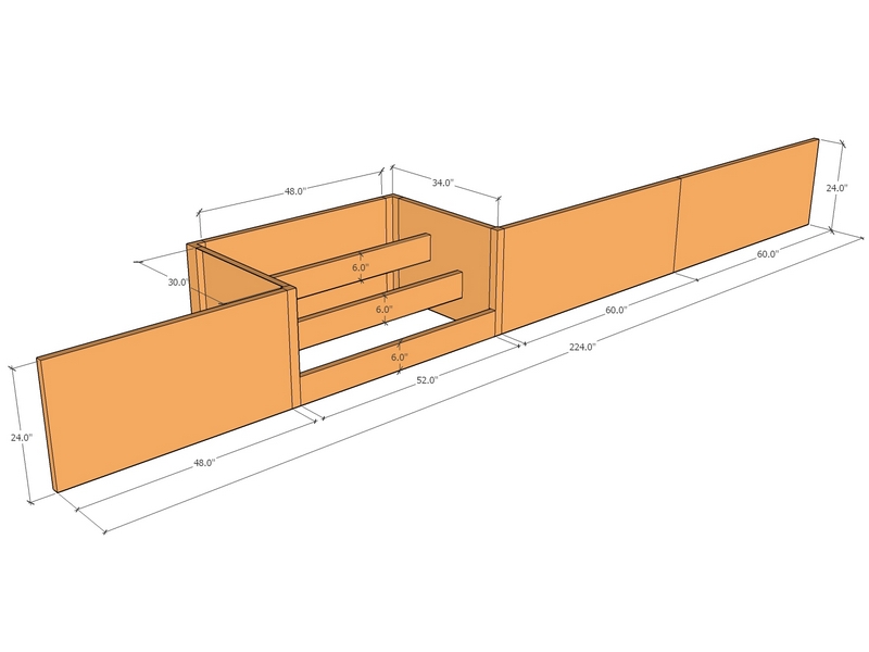 18'8" long x 24" tall with steps 4'4" wide